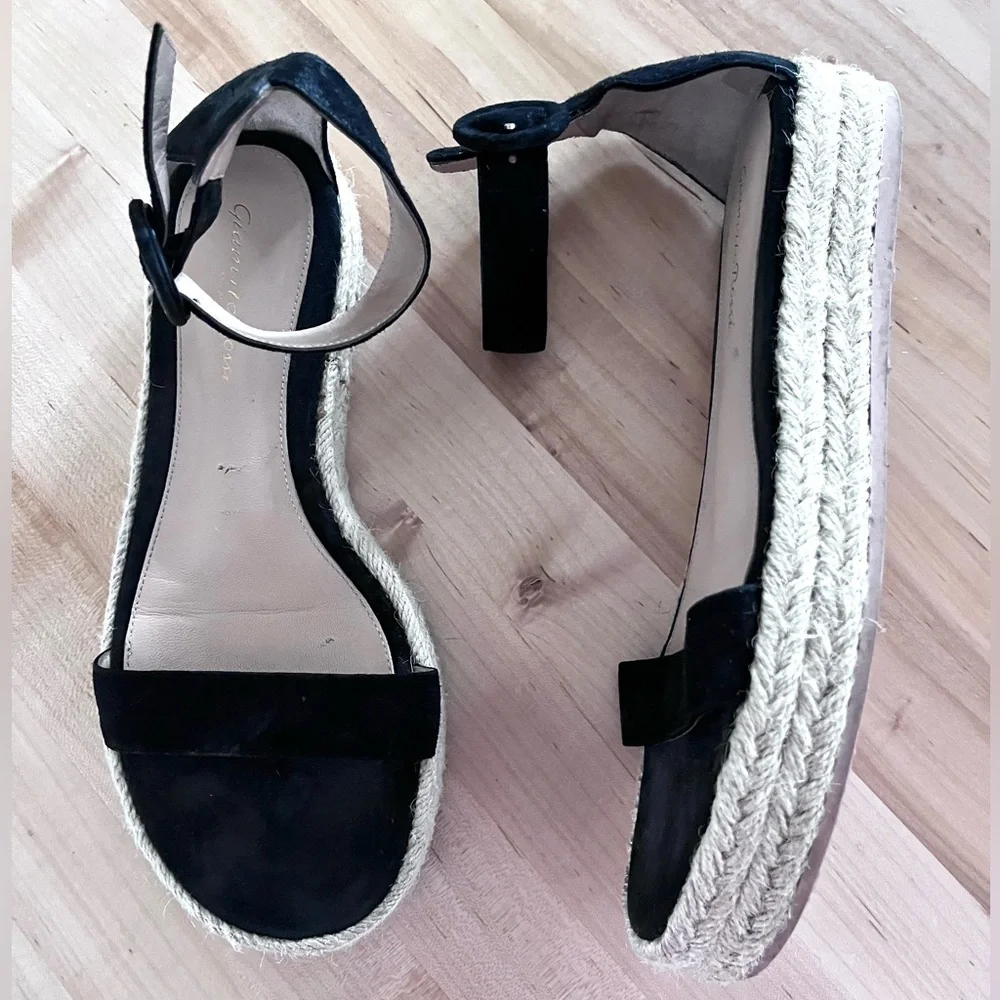 Gianvito Rossi Portofino Black Espadrille Wedge, Sz 36.5